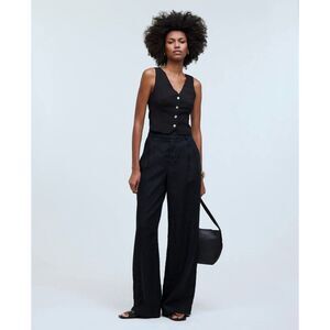 Black Button-Front V-Neck Crop Top - Women
